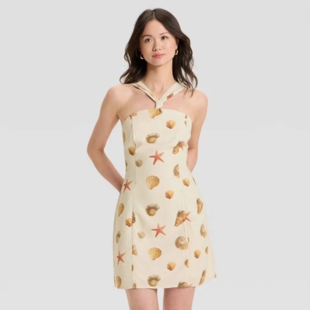 Seashell Print Halter Dress